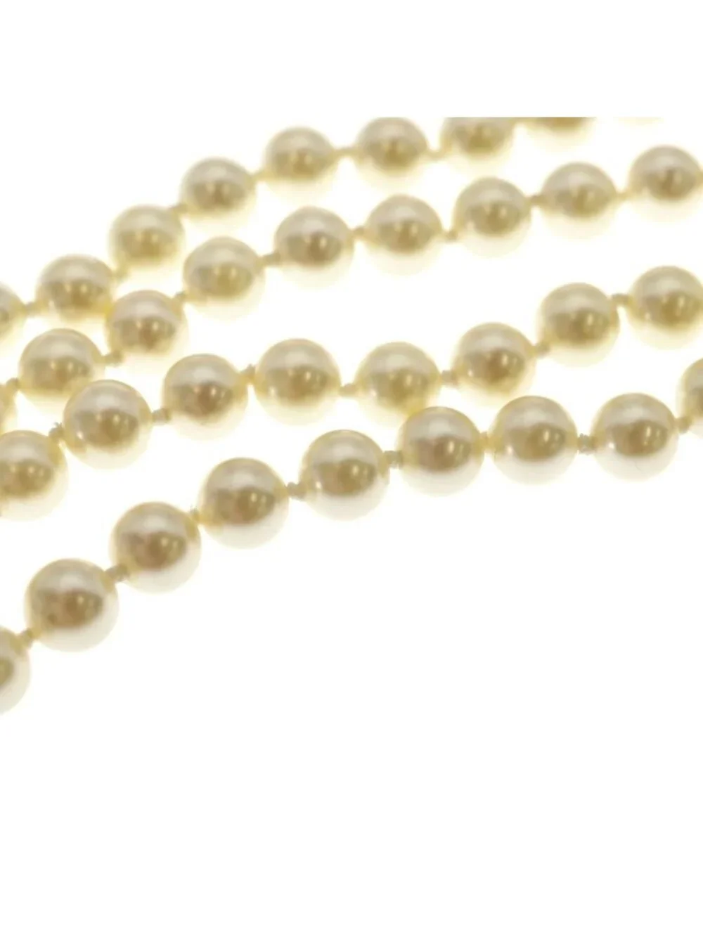 Chanel CC Logo Long Pearl Necklace White Gold White